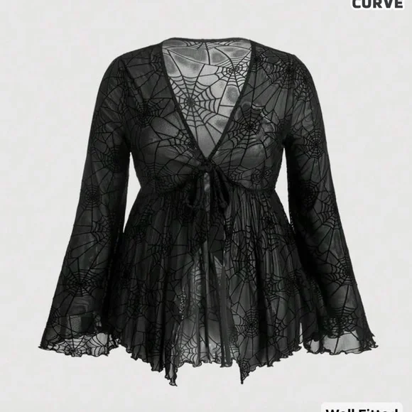 SHEIN Black Spider Web Blouse - Picture 3 of 3